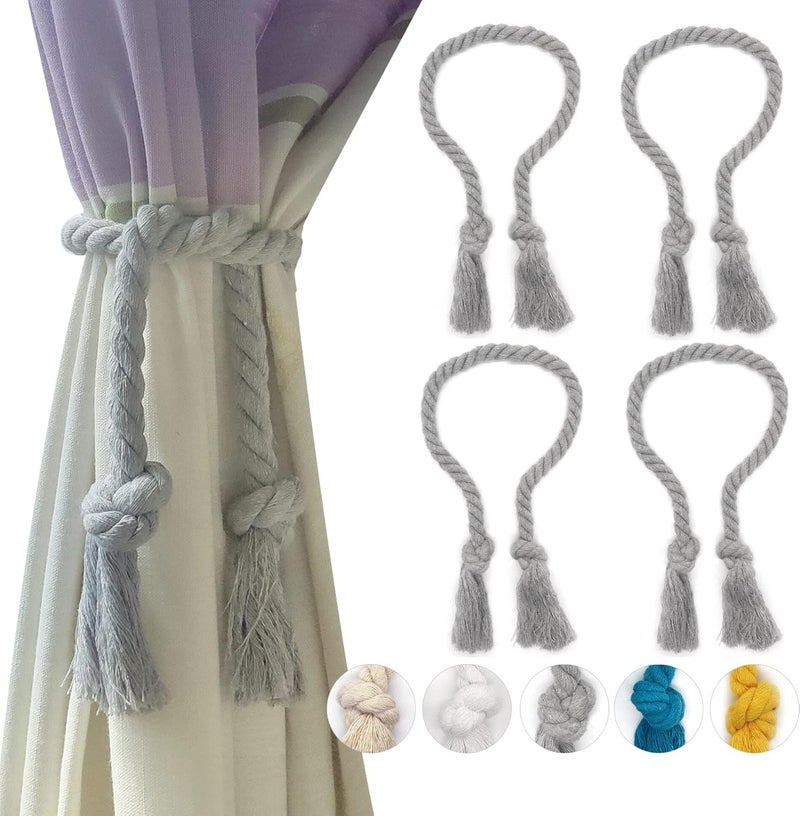 Yteseery 4 Pack Curtain Ties Rope, Outdoor Curtain Tiebacks, Natural Cotton Curtain Holders, Village Rustic Farmhouse Curtain Holdbacks, Nautical Curtain TieBacks for Patio Pergola Drapes, Grey - Image 5